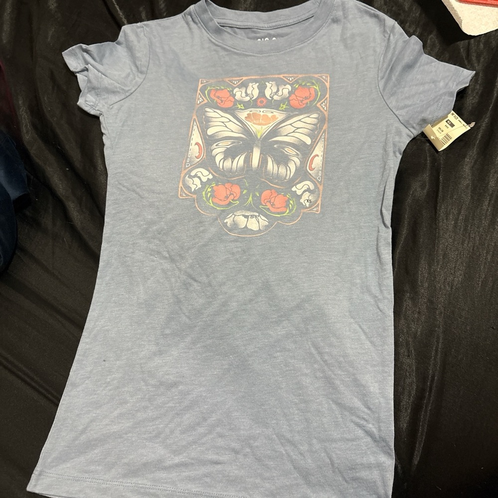 Aeropostale Blue Graphic Tee with Butterfly Design